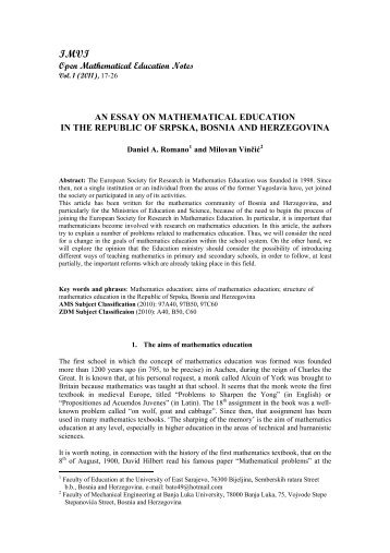 An Essay on Mathematical Education in the Republic of Srpska ...