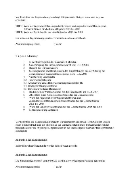 Gemeindevertretung vom 11.03.04 - Amt Itzehoe-Land