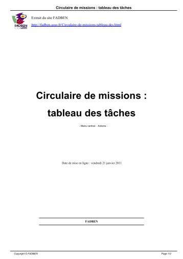 Circulaire de missions : tableau des tÃ¢ches - Fadben