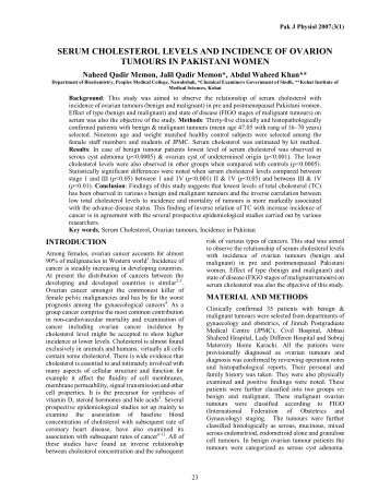 serum cholesterol levels and incidence of ovarion tumours