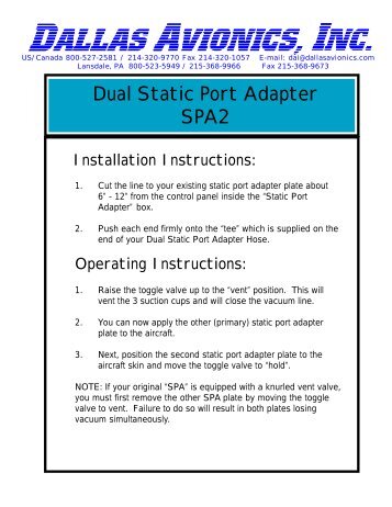 Dual Static Port Adapter SPA2 - Dallas Avionics