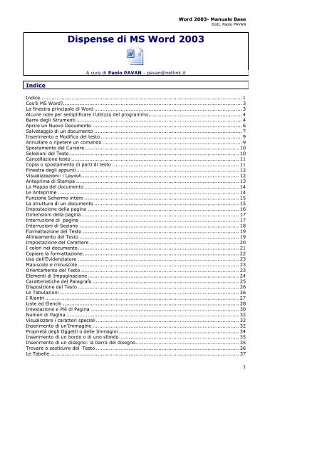 Dispense di MS Word 2003 - Paolo PAVAN