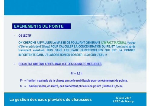 Calcul des charges de pollution chronique des ... - Le CETE de l'Est