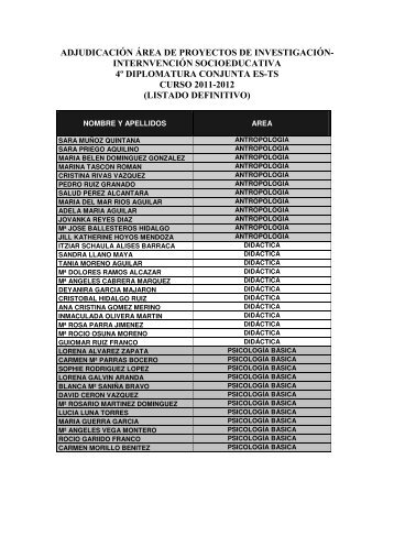 Listado DEFINITIVO de adjudicación de áreas para la