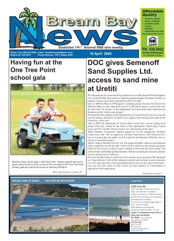 DOC gives Semenoff Sand Supplies Ltd. access ... - Bream Bay News