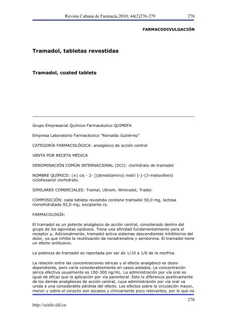 Tramadol, tabletas revestidas - SciELO