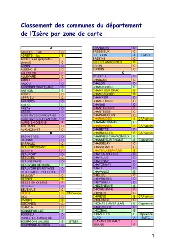 Classement des communes du dÃ©partement de l'IsÃ¨re par zone de ...