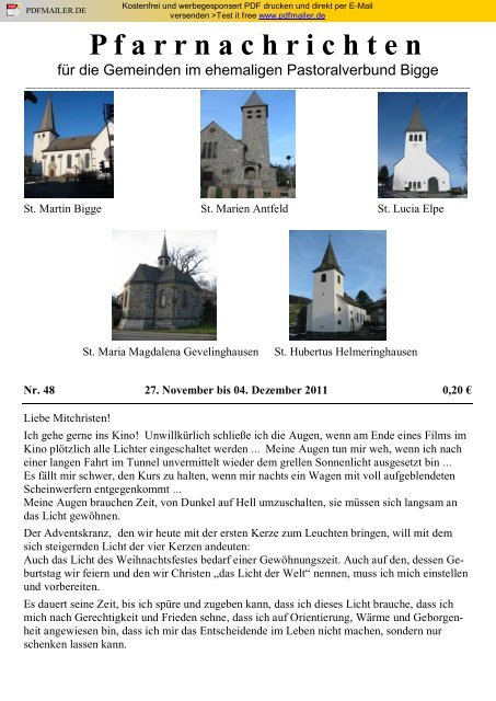 Pfarrnachrichten vom 27. November - Pastoralverbund-Bigge