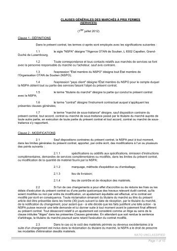 clauses gÃ©nÃ©rales des marchÃ©s Ã  prix fermes - NSPA - Nato