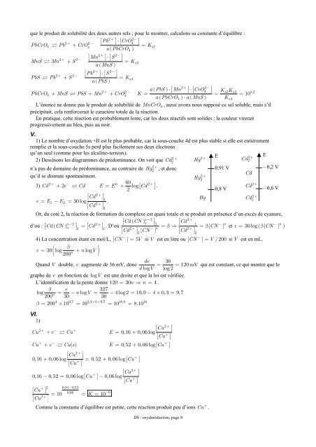 Exercices d'oxydorÃ©duction ( ) ( )