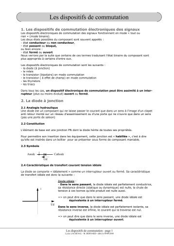 Les dispositifs de commutation - Des ressources pour les STI ...