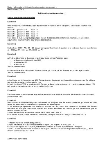 TD-arithmÃ©tique Ã©lÃ©mentaire (1) : cours du 14/03/2011 - IUFM