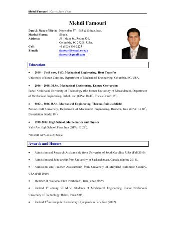 Mehdi Famouri - Mechanical Engineering - University of South ...