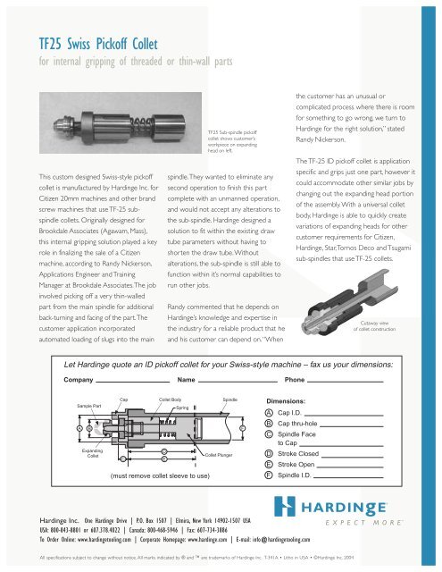 ID pickoff collet for Euroturn, Gildemeister and Tornos Deco