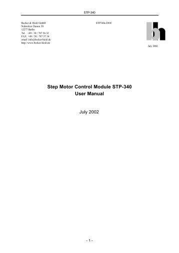 Step Motor Control Module STP-340 User Manual - Becker & Hickl