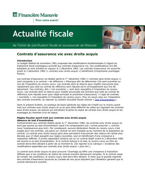 Contrats d'assurance vie avec droits acquis - Repsource