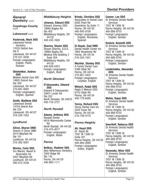 Provider Directory Insert Northeast Region - Medicare Advantage