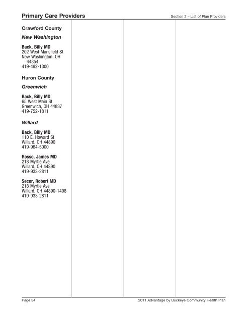 Provider Directory Insert Northeast Region - Medicare Advantage