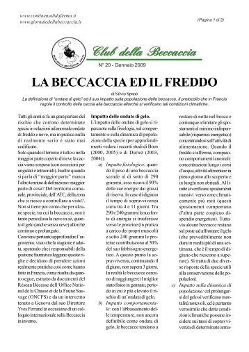 LA BECCACCIA ED IL FREDDO - giornale della beccaccia
