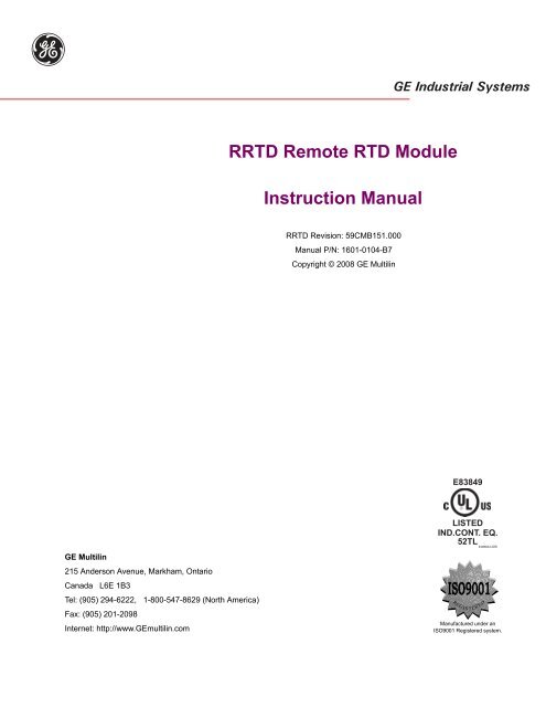 RRTD Remote RTD Module Instruction Manual - GE Digital Energy