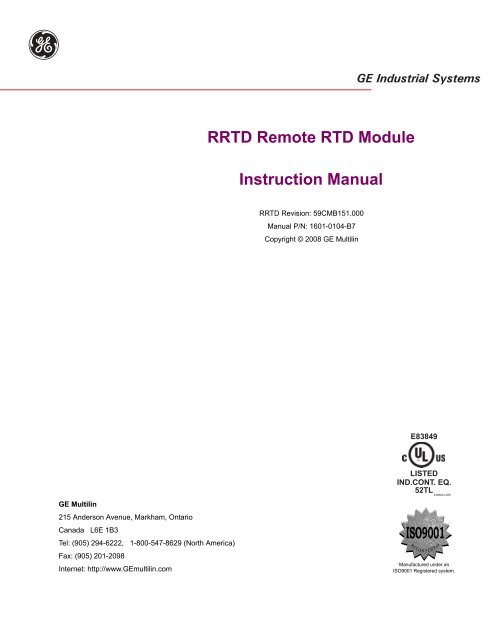 Rrtd Remote Rtd Module Instruction Manual Ge Digital Energy Rrtd Remote Rtd Module Instruction Manual Ge Digital Energy