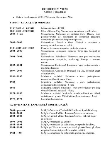 CURRICULUM VITAE Colonel Todea Ispas Data Åi locul naÅterii ...