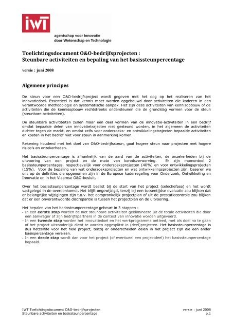 Steunbare activiteiten en basissteun (pdf) - IWT