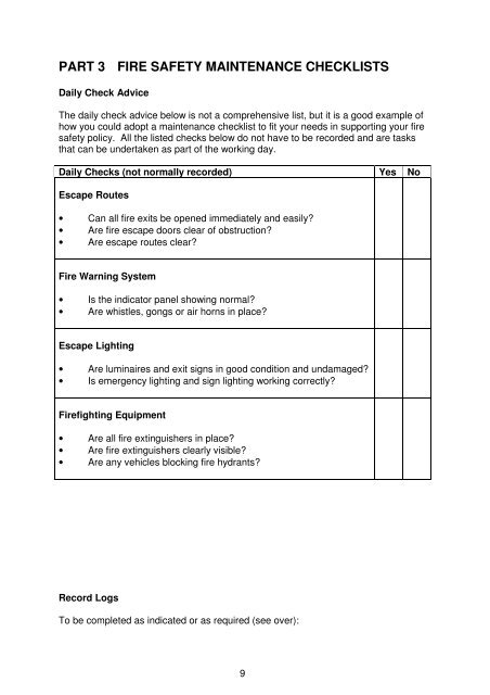 Fire Safety Log Book - Northern Ireland Fire & Rescue Service