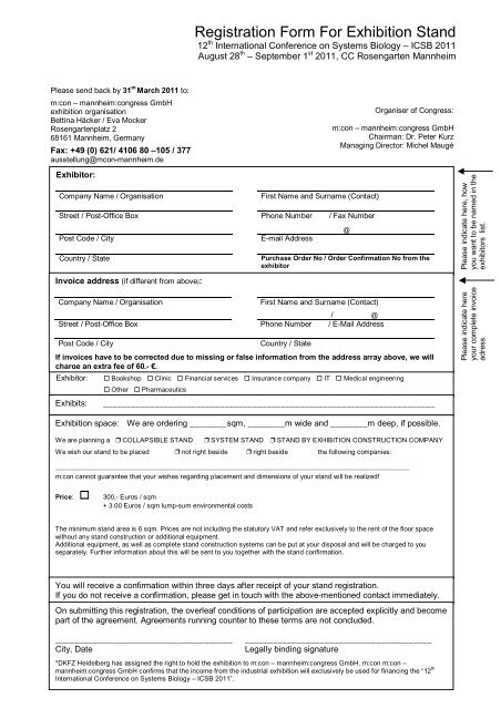 Registration Form For Exhibition Stand - M:Con