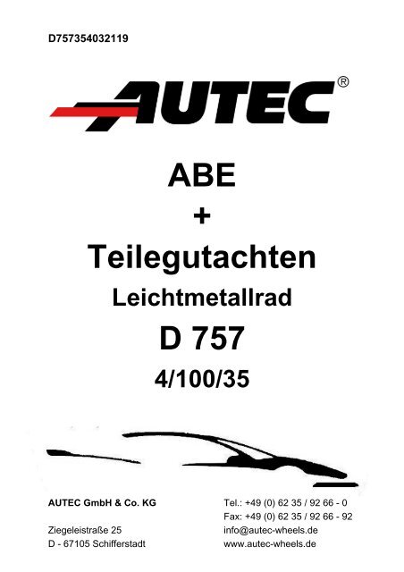 ABE + Teilegutachten D 757 - AUTEC GmbH & Co. KG