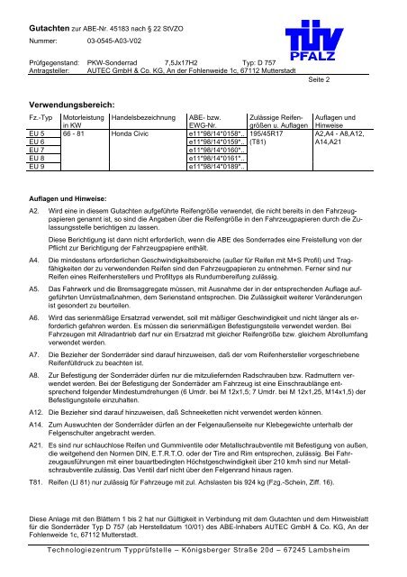 ABE + Teilegutachten D 757 - AUTEC GmbH & Co. KG