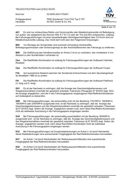 ABE + Teilegutachten D 757 - AUTEC GmbH & Co. KG