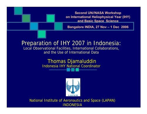 Preparation of IHY 2007 in Indonesia: - Indian Institute of Astrophysics