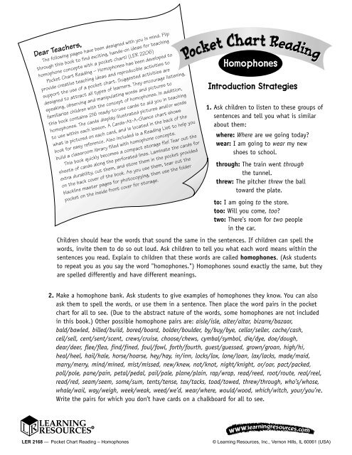 Pocket Chart Book: Homophones - Learning Resources