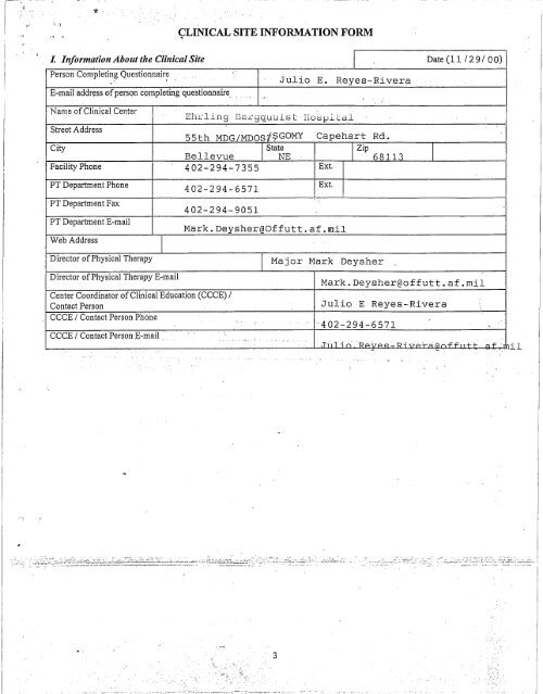 CLINICAL SITE INFORMATION FORM