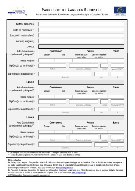 PASSEPORT DE LANGUES EUROPASS
