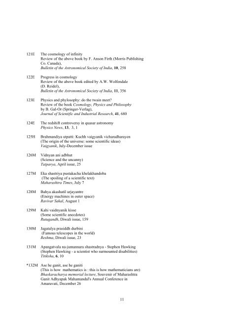 Jayant V. Narlikar LIST OF PUBLICATIONS â II - iucaa