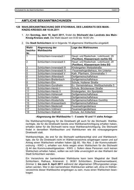 Amtsblatt Nr. 13 vom 31. März 2011 - Stadt Schlüchtern