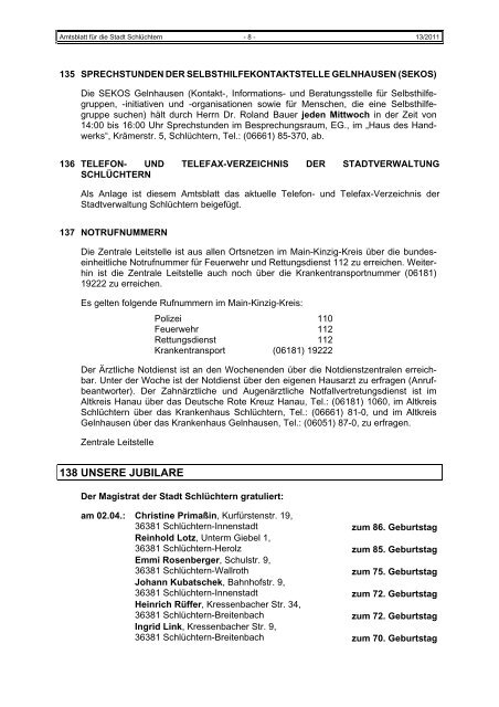 Amtsblatt Nr. 13 vom 31. März 2011 - Stadt Schlüchtern