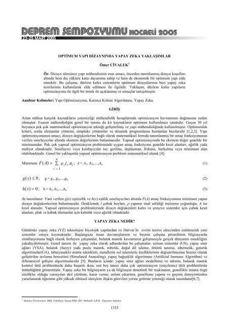 Al Ï AF â = )( 0)( â¤ xg 0)( = xh - UluslararasÄ± Deprem Sempoyumu ...