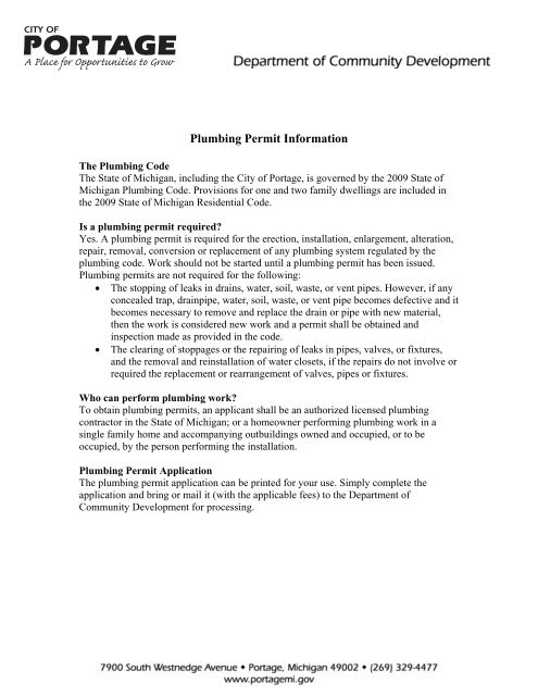 Plumbing Permit Information - City of Portage