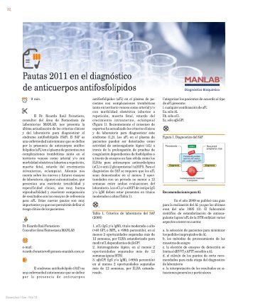 Pautas 2011 en el diagnÃ³stico de anticuerpos antifosfolÃ­pidos