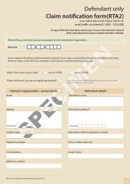 Defendant only Claim notification form(RTA2)