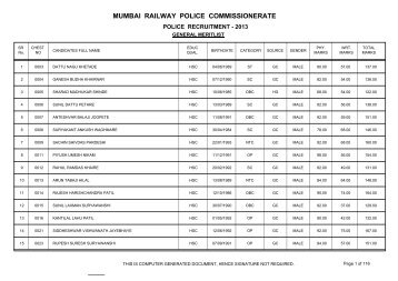 mumbai railway - general merit list (total marks).