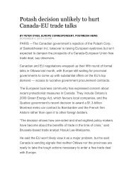 Potash decision unlikely to hurt Canada-EU trade talks
