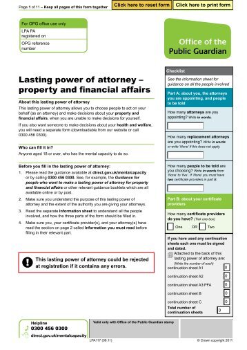 Lasting Power of Attorney form for Property and Financial Affairs