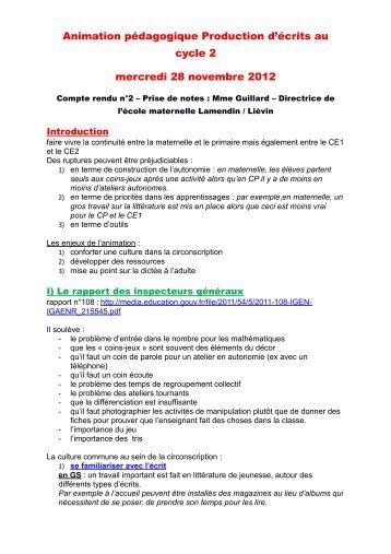 Animation pÃ©dagogique Production d'Ã©crits au cycle 2