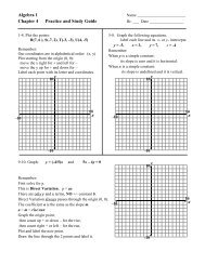 Algebra 1 Chapter 4 Practice and Study Guide y x y x y x