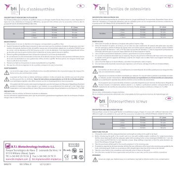 Osteosynthesis screws - BTI Biotechnology Institute
