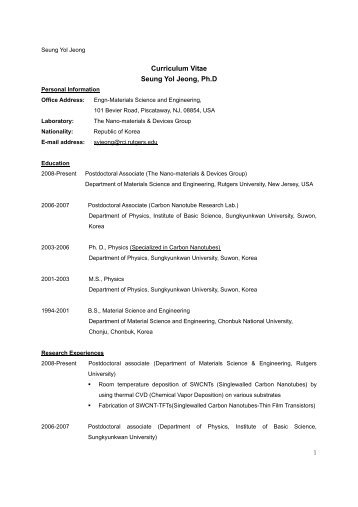 Curriculum Vitae Seung Yol Jeong, Ph.D - Nano-materials and ...